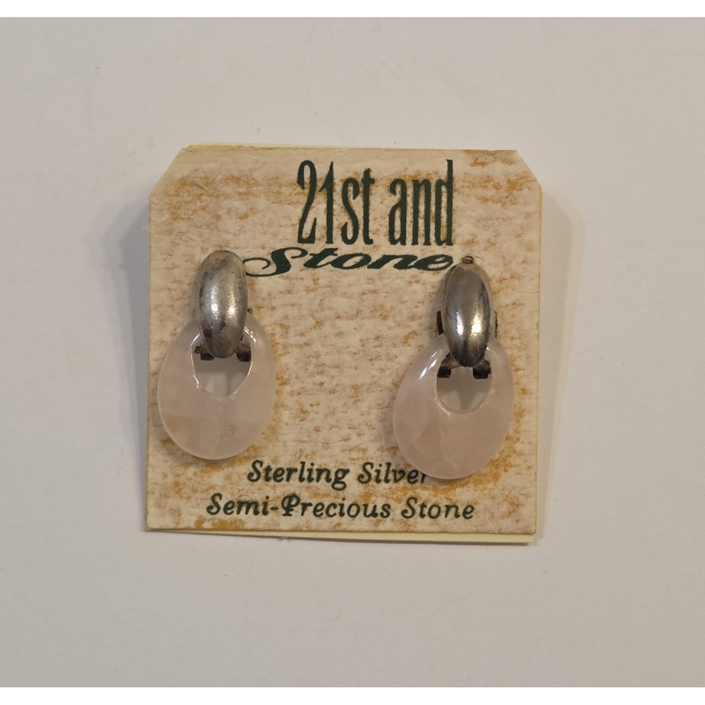 Vintage Sterling Silver Rose Quartz Lever Back Post Dangle Earrings 21st & Stone